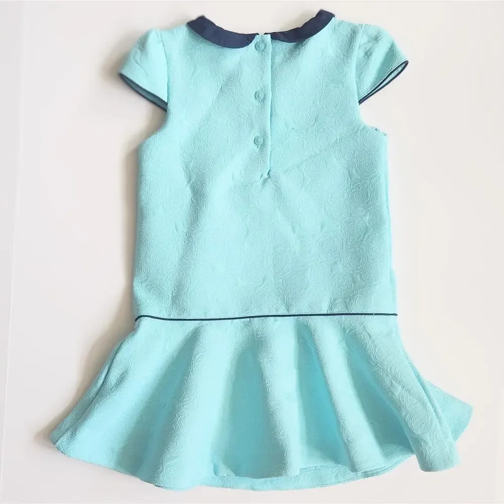Janie and Jack Floral Jacquard Dress Autumn Aqua Size 4